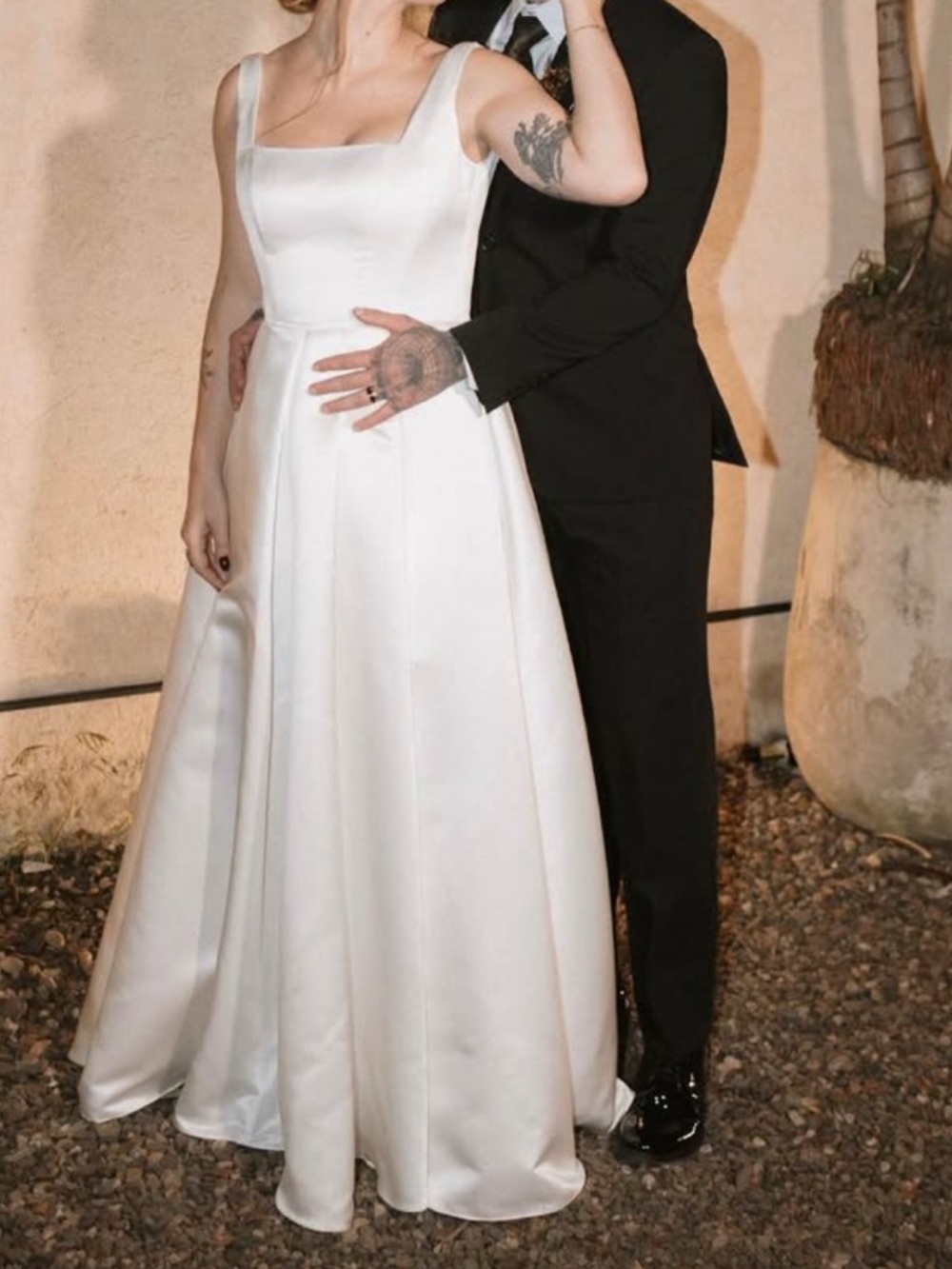 Anthropologie Ivory Square-Neck Satin A-Line Wedding Dress - Picture 3 of 3